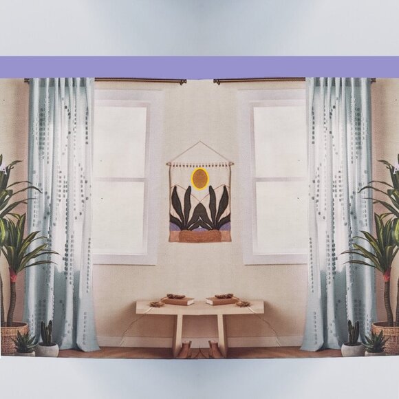 2 new ETHER Wild Sage Tufted Triangle Cotton 95"L x 50"W Window Curtain Panels - Picture 1 of 8